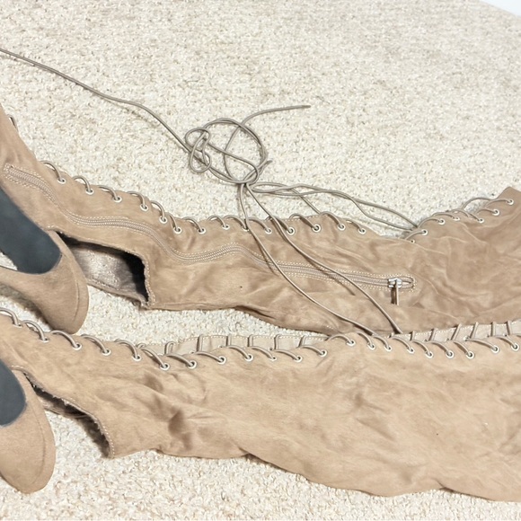 Lace-Up Peep Toe Boots - Taupe - Picture 4 of 9